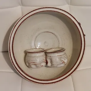 Photo of Studio Art Pottery Artist Signed & ROM Marked 9.5" Wall Art w Leather