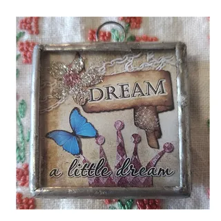 Photo of Handcrafted Square Mixed Media Pendant Pink Glitter Heart Butterfly Charm