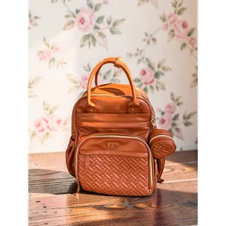 Photo of BabbleRoo Vegan Leather Diaper Bag Backpack Brown Changing Pad Pacifier Case