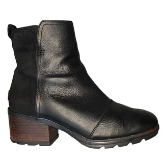Photo of SOREL Cate Bootie Women Sz 7 Black Leather Block Heel Waterproof