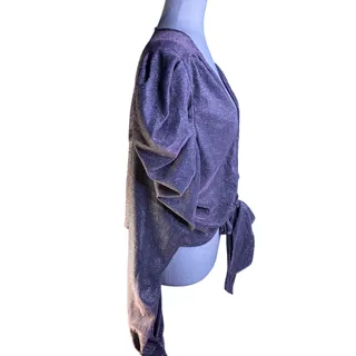 Photo of Metallic Mauve Pink Sparkle Ruffle Sleeve Tie Front Crop Top 3XL