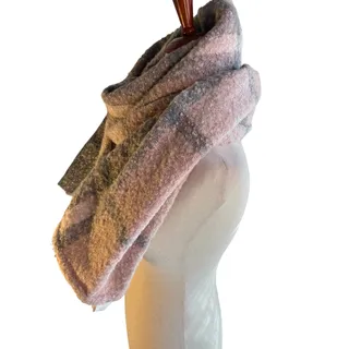 Photo of Blush Pink Gray Plaid Oversized Cozy Blanket Scarf Soft Boucle