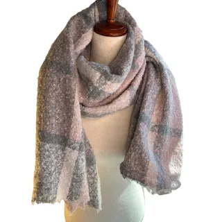 Photo of Blush Pink Gray Plaid Oversized Cozy Blanket Scarf Soft Boucle