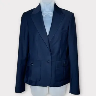 Photo of TALBOTS Navy Wool Blend Single Button Blazer Size 4 Career Office Quiet Luxury