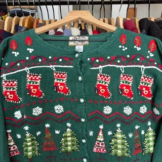 Photo of Vintage 90s Cottage Style Holiday Button Up Sweater
