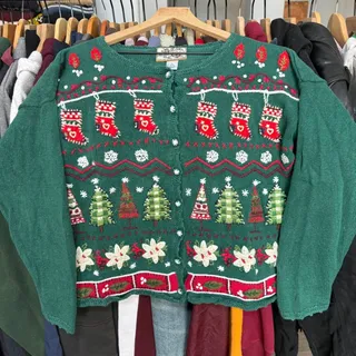 Photo of Vintage 90s Cottage Style Holiday Button Up Sweater