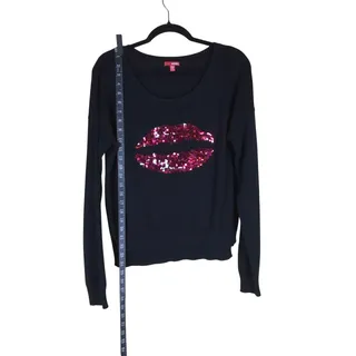 Photo of Bongo Sequin Lips Sweater Women’s XL Black Pink Red Bling Y2K 2014 Pullover