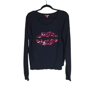 Photo of Bongo Sequin Lips Sweater Women’s XL Black Pink Red Bling Y2K 2014 Pullover