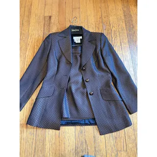 Photo of VINTAGE Escada Margaretha Ley Skirt Suit Womens 34 Silk Wool Brown Jacquard 90s