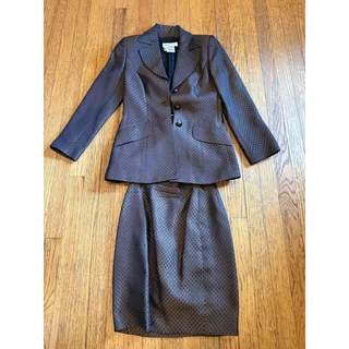 Photo of VINTAGE Escada Margaretha Ley Skirt Suit Womens 34 Silk Wool Brown Jacquard 90s