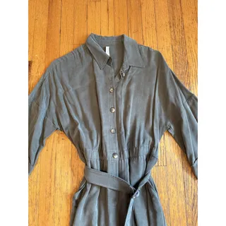 Photo of Iris Setlakwe Jumpsuit Womens Size 8 Olive Green Belted Button Front Collared