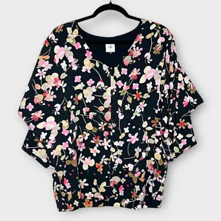Photo of CABI Limited Edition Charm Blouse Black Floral Origami Sleeve Oversized Medium