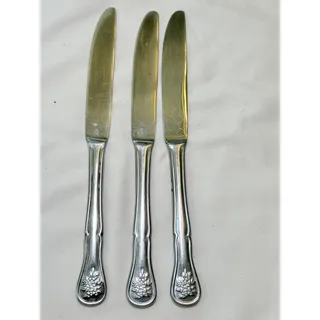 Photo of Pfaltzgraff Tea Rose Stainless Steel Dinner Knives Floral Flatware Set of 3