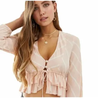 Photo of Free People Revolve Samifran Long Sleeve Petal Combo Peach Ruffle Top Size XS