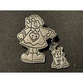 Photo of Sterling (Tested) Mexico Little Girl Brooch With Dog On Leash Vintage