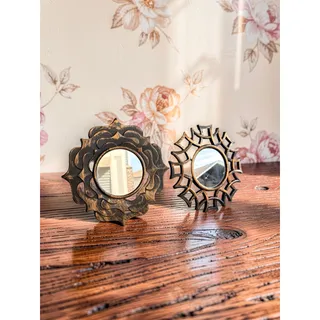 Photo of Set of 2 Black Gold Sunburst Accent Mirrors 9” Round Decorative Wall Mirrors