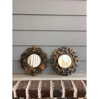 Photo of Set of 2 Black Gold Sunburst Accent Mirrors 9” Round Decorative Wall Mirrors