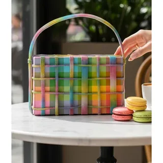 Photo of Simitri Rainbow Crystal Etoile Clutch NWT Multicolor Gingham Handcrafted