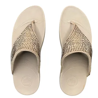 Photo of Fitflop Sandals Women Sz 9 Brown Latte Rhinestone Slip-On Wedge Slides