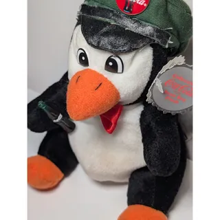 Photo of 1997 Coca-Cola Penguin Bean Bag Plush w Tags Soda Jerk Hat Bow Tie Bottle