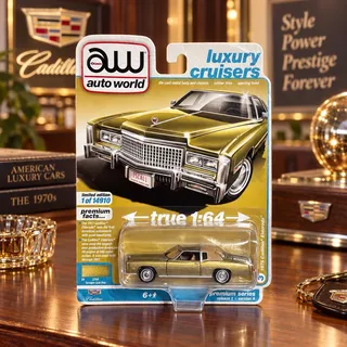 Photo of Auto World 1975 Cadillac Eldorado 1:64 Tarragon Gold Luxury Cruisers Diecast