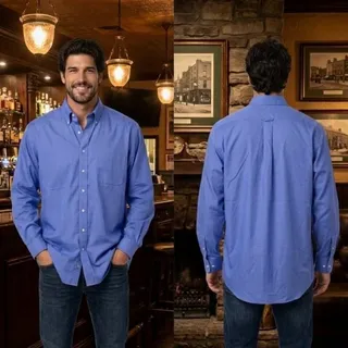 Photo of Izod Wrinkle Free Island Blue Long Sleeve Shirt Men's Size XL 16 32/33 48" Chest