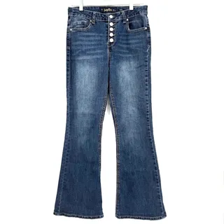 Photo of Indigo Rein JR 9 Curvy Flare Jeans Dark Wash Stretch Button Fly W28