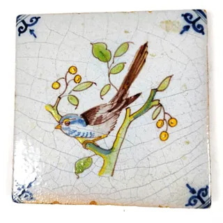 Photo of VTG Portuguese Style Bird Tile Crackle Ceramic Wall Decor Coaster Handpainted
