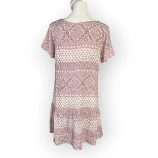 Photo of Jessica Johnson Boho Mini Dress Women's XS Pink White Geometric Pattern Pullover