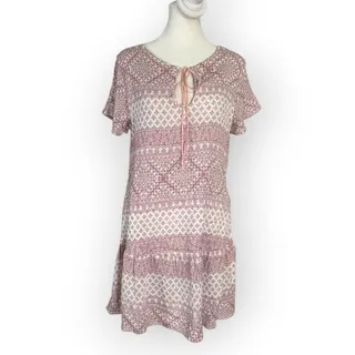 Photo of Jessica Johnson Boho Mini Dress Women's XS Pink White Geometric Pattern Pullover