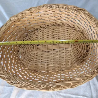 Photo of Oval Wicker Rattan Basket, Handwoven Catchall Tray, Boho Farmhouse Fruit Bowl