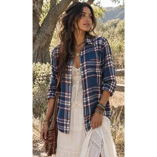 Photo of American Eagle Lightweight Plaid Flannel Button Front Shirt Blue Burgundy Medium
NWOT