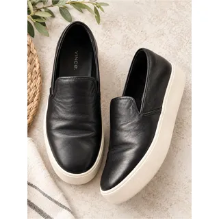 Photo of VINCE Blair Black Leather Slip On Platform Sneakers Shoes Size 9