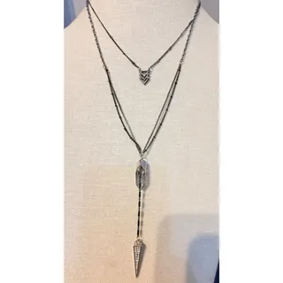 Photo of Vintage Layered Rhinestone Spear Pendant Necklace 18”