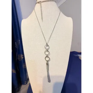 Photo of Vintage 32” Silver Tone Circle Tassel Necklace