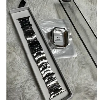 Photo of GLAM BUDDHA 49mm Apple Watch Silver Metal Band & Protective Case Cover Set New