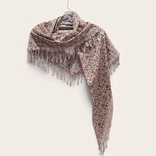 Photo of Boho Pink Flowers Hair Scarf Wrap Fringe Triangle Multi Use 64" Belt Bandana