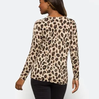 Photo of Harper Lane Cashmere and Wool Leopard Print Sweater Small
