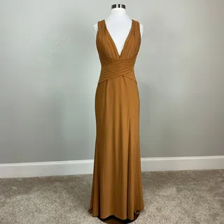 Photo of Mac Duggal 55703 Brown Evening Gown Sleeveless Pleated Long Column Dress Size 4