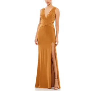 Photo of Mac Duggal 55703 Brown Evening Gown Sleeveless Pleated Long Column Dress Size 4