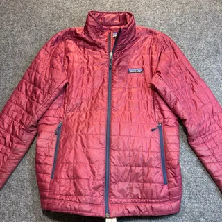 Photo of Patagonia Nano Puff Jacket Womens Medium Burgundy Quilted Puffer Coat Insulated