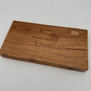 Photo of Mid Century Cattaraugus Steak Knife Set (6) in Wooden Holder w Box MCM
