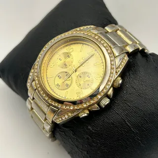 Photo of Women's Two Tone Gold Silver Crystal Bezel Chronograph Dial Watch Working