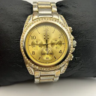Photo of Women's Two Tone Gold Silver Crystal Bezel Chronograph Dial Watch Working