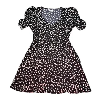 Photo of BaeVely Black White Puff Sleeve Dress NWOT Fit Flare Button Front