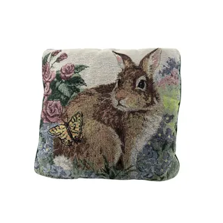 Photo of Vintage Linda Picken Spring Rabbit Needlepoint Tapestry Decorative Pillow, (15" x 15"), Easter Spring Tapestry Pillow, Vintage - (1990's)