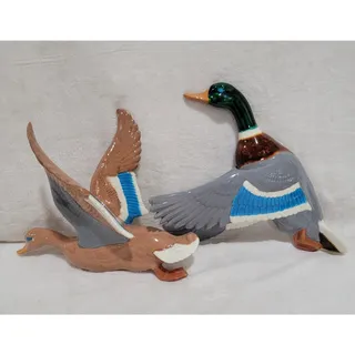 Photo of Vintage Hand Painted Ceramic Mallard Ducks Set of 2 (1970s) Male and Female