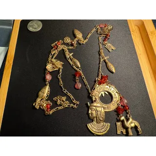 Photo of Vintage Korea Brass Charm Necklace 16 Charms 28in