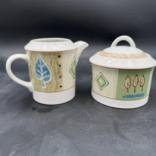 Photo of Vintage Mikasa Country Quilt Cream and Sugar Set with Lid