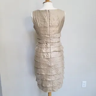 Photo of Party Cocktail Dress Dressbarn Women Size Medium Taupe Gold Shimmer Ruffle Glam